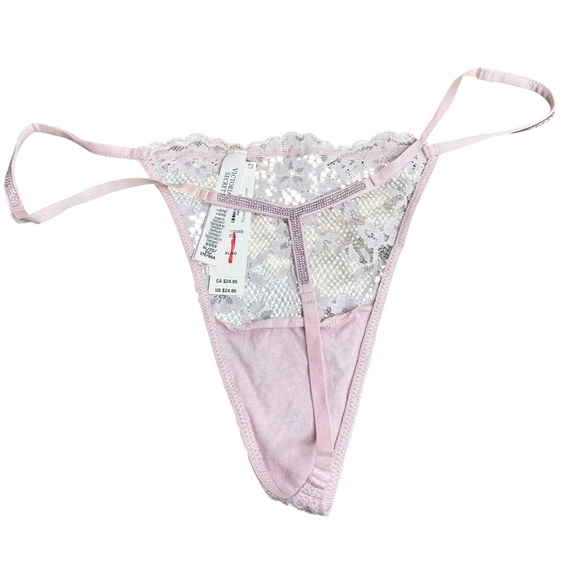 Victoria's Secret Twinkle Strap Lace V-String Panty Pink - Picture 2 of 6